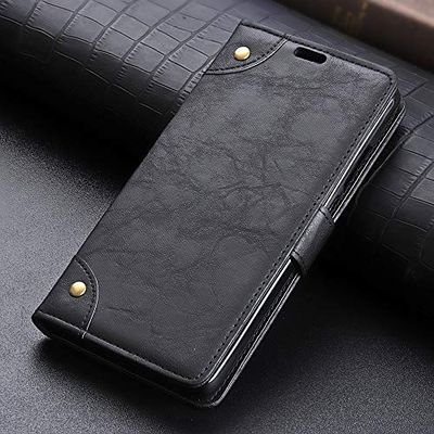Carcasa de telefono Copper Buckle Retro Crazy Horse Texture Horizontal Flip Funda de Cuero for Galaxy A8 (2018), con Soporte y Ranuras for Tarjetas y Billetera (Negro) (Color : Negro)
