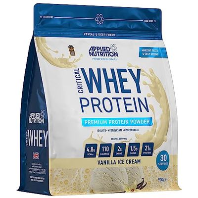 Applied Nutrition Protéine de Lactosérum Essentielle en Poudre 900 g – Protéines Whey, Boisson Protéinée, Compléments Alimentaires pour Sportifs avec BCAA et Glutamine (30 Servings) (Vanilla)