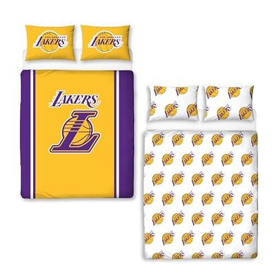 Juego de funda de edredón doble oficial de la NBA, diseño de Los Angeles Lakers, funda de cama reversible de 2 caras, mercancía oficial de baloncesto, incluye fundas de almohada a juego, juego de cama