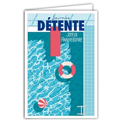 AFIE 69-4318 Carte Joyeux Anniversaire avec Enveloppe - Mini Posters Format 17x11,5cm - Journée Détente Ballon Plongeoir Bouée Piscine Natation Rétro Vintage - Fabriquée en France