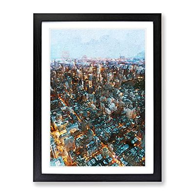Above New York City In Abstract Modern Framed Wall Art Print, Ready to Hang Picture for Living Room Bedroom Home Office Décor, Black A3 (34 x 46 cm)
