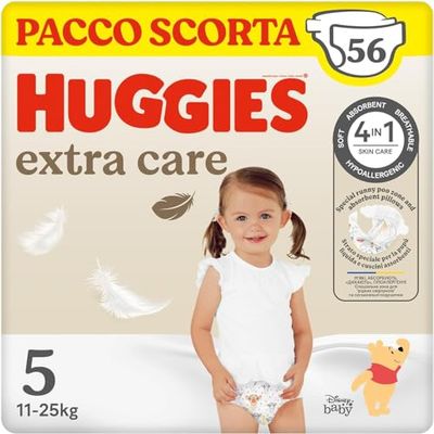 Huggies Pannolini Extra Care, Taglia 5 (12-17 Kg), Confezione da 56 Pannolini