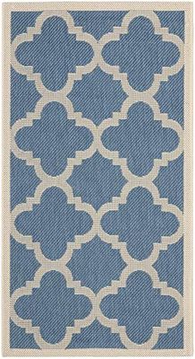 Safavieh Tapis Treillis pour intérieur et extérieur – Collection Courtyard, Poils Cours, Bleu et Beige, 79 x 152 cm