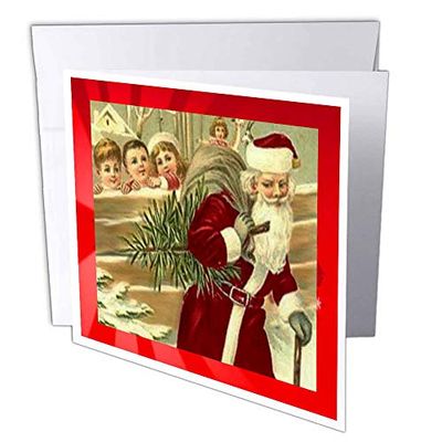 3dRose gc_8039_1 wenskaart "Vintage Santa and Children", 15,2 x 15,2 cm, 6 stuks