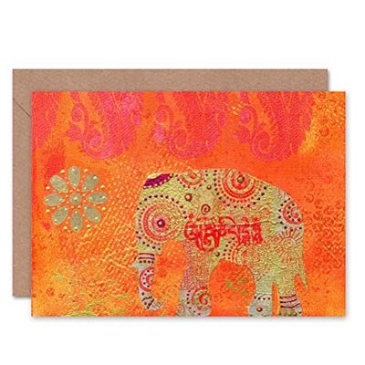 Wee Blue Coo Indian Elephant Colourful Greeting Card Indien l'éléphant Coloré