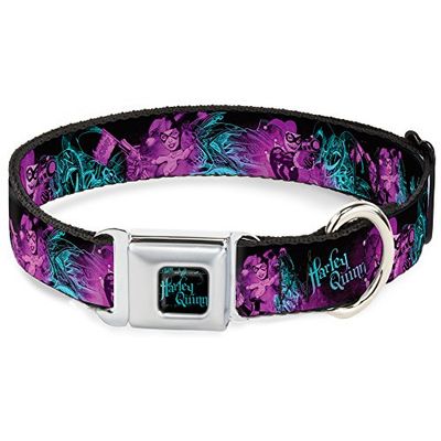 Harley Quinn Power Collier pour chien avec boucle de ceinture Noir/turquoise/fuchsia