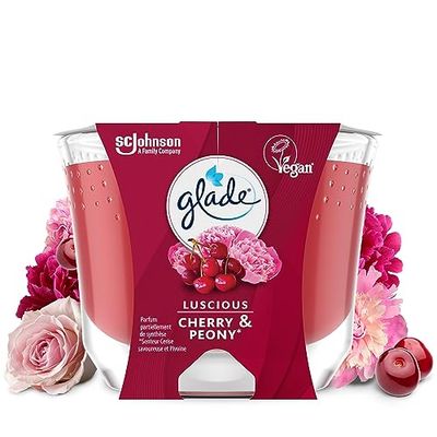 Glade Candela vegana a lunga durata, profumo infuso oli essenziali lucious Cherry & Peony - 1 candela