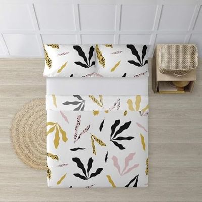 BELUM - Parure de lit 150/160 cm - Drap Housse 160 x 200 cm + 25 cm - Tissu : 100% Coton Biologique 175 Fils - Modèle : Darliston Pink