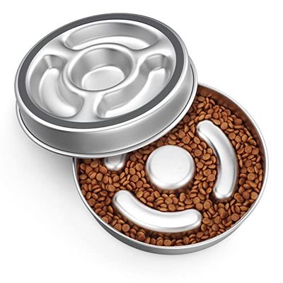 AIPERRO Gamelle à Alimentation Lente pour Chien en Acier Inoxydable, 2 Bols en métal antidérapant, gamelle d'eau pour Chiens de Petite et Moyenne Taille, Bol Amusant pour éviter Les ballonnements