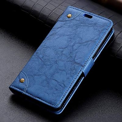 Carcasa de telefono Copper Buckle Retro Crazy Horse Texture Horizontal Flip Funda de Cuero for Galaxy A7 (2018), con Soporte y Ranuras for Tarjetas y Billetera (Negro) (Color : Azul)