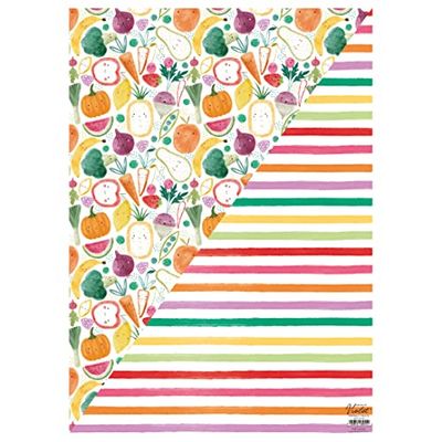 Design by Violet Partisan Friendly Fruits Flat Wrap Paper - Reversible Designs - Peferct for Single Presents - 50cm x 70cm, Multicolor, (DBV-101-FW)