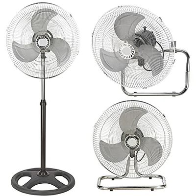 Bakaji Ventilator 3-in-1 tafelschijnwerper van staal en kunststof, 3 instelbare snelheden, oscillatiefunctie, vermogen 70 W, diameter vleugel 45 cm, hoogte verstelbaar max