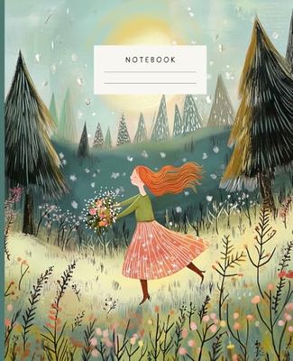 Golden Morning Walks Journal: - Morning Run A Young Woman on Hills of Yellow Grass and Flowers - Sunrise Adventure Notebook Girl on a Floral Hillside