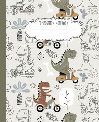Dinosaur Composition Notebook: 110-Page Wide-Ruled Aesthetic Cute Dino Journal for Kids, Boys, Girls, Students, Teachers, and Office Workers