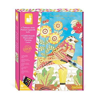 Janod - Coffret Peinture Aquarelle Animaux du Jardin - Les Ateliers du Calme - 4 Tableaux Avec Dorure - 6 ans, J07965