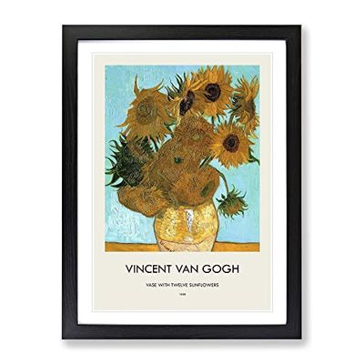 Twelve Sunflowers By Vincent Van Gogh Exhibition Museum Painting Framed Wall Art Print, Ready to Hang Picture for Living Room Bedroom Home Office Décor, Black A2 (64 x 46 cm)