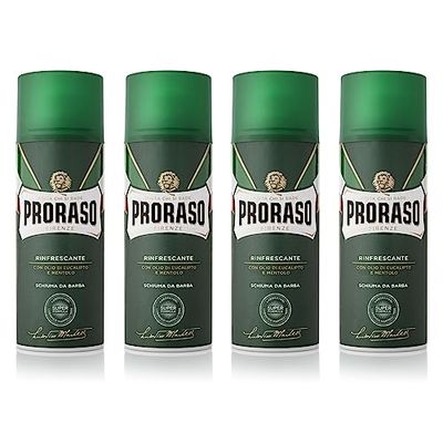 Proraso Schiuma da Barba Rinfrescante, 4 x 400ml, Schiuma barba ad azione rinfrescante con estratti di Olio di Eucalipto e Mentolo, Made in Italy