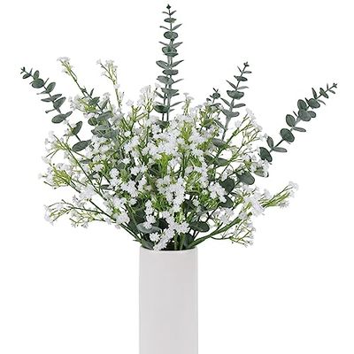 DEEMEI 18 fiori artificiali di eucalipto per bambini, bouquet di gipsophila bianchi, realistici al tatto, per matrimoni, composizioni floreali, feste, decorazioni per la casa
