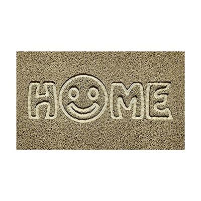 Nicoman Embossed Spaghetti Door Mat Dirt-Trapper Jet-Washable Doormat 70x43cm (Beige, HOME SMILEY FACE Shape) - Use on Carpet ONLY