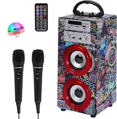 Máquina de Karaoke Portátil DYNASONIC, Altavoz Karaoke con 2 Micrófonos, Altavoz Bluetooth, Luz USB incluida, Lector USB y SD, diseño Exclusivo, Regalo Original (025-21 luz)