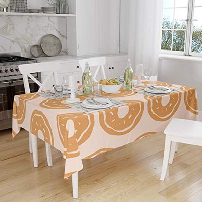 Bonamaison Tafelkleed, Anti-Mold, Sneldrogend, Waterdicht, 100% Polyester Tafellaken, Oranje, gebroken wit, 140 x 160 Cm - Ontworpen en Vervaardigd in Turkije