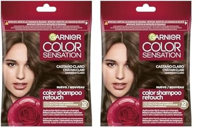 Garnier Color Shampoo Retouch Coloration Permanente Châtain clair - 100% Couverture Cheveux Blancs - Dure Jusqu'à 4 Semaines (Lot de 2)