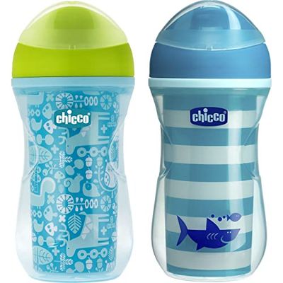 Chicco Active Cup Tasse Apprentissage Anti-Fuites pour Bébés, Verre Enfants pour Apprendre à Boire, avec Bec en Silicone, dès 14 Mois - Azur ou bleu - 266 ml