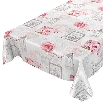 ANRO Toalha de mesa de Hule, toalha de mesa cerada, lavável, rosas rústicas, cinzento, 100 x 140 cm