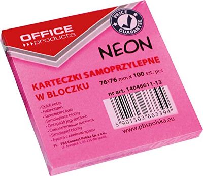 OFFICE PRODUCTS 14046611-13 zelfklevende notitieblaadjes 76 x 76 mm, 1 x 100 vel, neon, roze