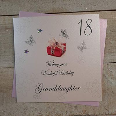 White Cotton cards-bdp18 Gran.d Wishing You a Wonderful Birthday Motif Inscription Granddaughter» Carte d'anniversaire Faite à la Main Blanc
