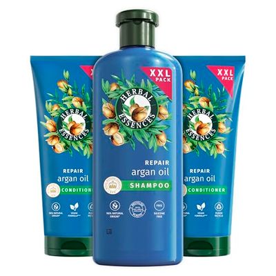 Herbal Essences Shampoo Repair (1 x 680 ml) e balsamo (2 x 350 ml) con olio di argan, dai capelli danneggiati ai capelli più lisci e lucidi