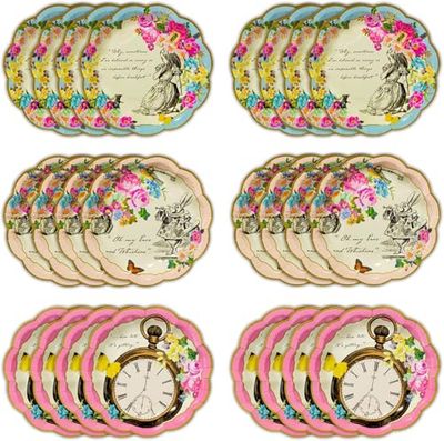 Talking Tables Set van 24 wegwerpborden met Alice in Wonderland-thema | Benodigdheden voor Mad Hatter Tea Party, Verjaardag, Babyshower, Moederdag, Veelkleurig, 18 centimeter