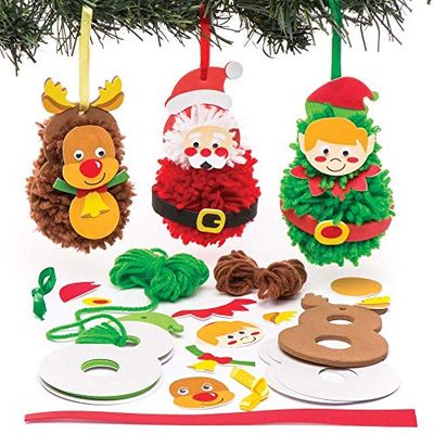 Baker Ross Kits Decoración de pompones navideños: suministros creativos de arte y manualidades navideños para que los niños hagan y decoren (paquete de 3)