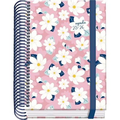 Dohe - Agenda Scolaire 2025 2026 - Jour Page, Taille A6 (12x17 cm), Espagnol et Anglais, Septembre à Juin, Reliure Spirale et Gomme, Couverture Rigide, 4 Pages de Stickers - PRIME Camomille