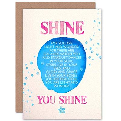 Wee Blue Coo Quote Shine Kids Child Daughter Son Love Pink Stars Sealed Greeting Card Plus Envelope Blank inside