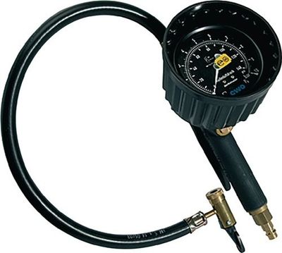 Vulmeter met autoventiel hefboomstekker, manometer Ø 80 mm, geijkt, 0-12 bar/170 psi, met insteeknippel NW 7,2