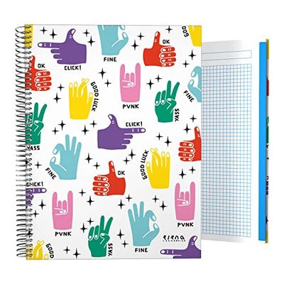 Grafoplás 16502643. Hardcover Notebook A4, 5x5 Grid, 5 Color Bands, Hands, Elena Corredoira Collection, FSC Certified
