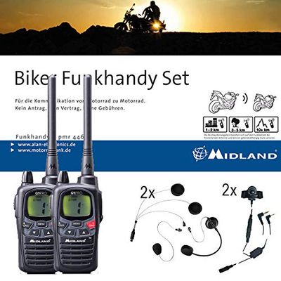 Midland G9 Pro Biker Set C923.S1 - Conjunto de 2 rádios G9 Pro com auriculares para capacete, walkie talkies impermeáveis com botão de emergência, baterias de 1800 mAh, bateria de 18 horas de duração,