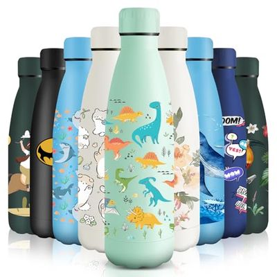 HoneyHolly Stainless Steel Water Bottle, 500 ml, BPA-Free, Thermos Flask, 18/8 Stainless Steel, Children's Water Bottle, Double-Walled Vacuum Insulated, Thermos Flask for School, Outdoor, Camping,