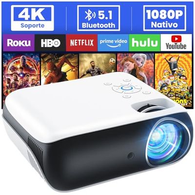 HOPVISON Proyector, Mini Proyector Portátil con Bluetooth, Proyector 4K Supporto 9500 Lúmenes, Proyector de Cine Nativo Full HD 1080P, Videoproyector Android para Casa Fire Stick/Smartphone/PS5/HDMI