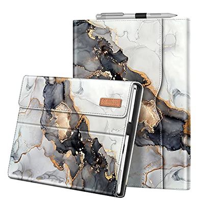 FINTIE Portfolio Case for Microsoft Surface Pro 7+/7/6/5/4/3, 12.3-inch Business Cover with Pocket, compatible with Type Cover Keyboard, Cloudy Marble