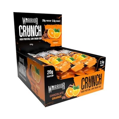 Warrior Crunch - High Protein Bars - 20g Protein Each Bar - Low Carb, Low Sugar Snack - 12 Pack x 64g (Chocolate Orange)