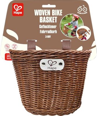 Panier Vélo Enfant Hape - Panier Tissé à La Main Effet Osier - pour Tous Type de Vélos Enfants - Sangle Cuir - Facile à Nettoyer - Accessoires Vélo - Equipement à Partir de 3 Ans