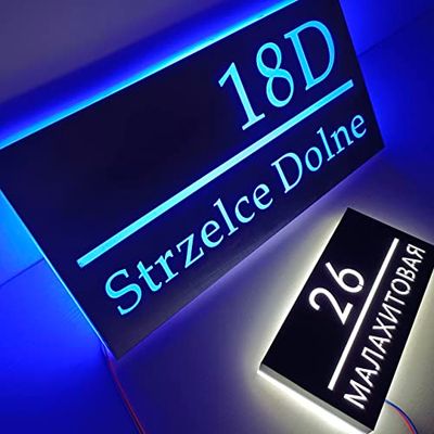 Metallo 3D LED House Number segni, impermeabile all'aperto illuminato casa Hotel porta segni in acciaio inox illuminato lettera segno indirizzo segno placca (40x20cm, Bianco freddo)