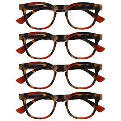 OPULIZE Ava Gafas de Lectura Pack de 4 Montura Redonda Favorecedora Marrón Carey Rojo Lentes Resistentes a Arañazos Bisagras de Muelle Unisex Hombre Mujer RRRR62-Z +3.50