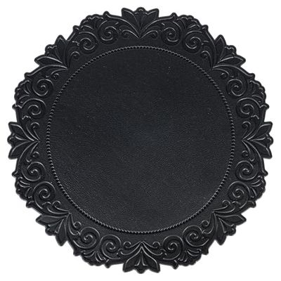 Placemats, rond, zwart, PVC, bloemenpatroon, 6 stuks