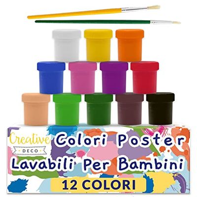 Creative Deco Tempere Lavabili per Bambini e Dipingere | 12x20 ml | Set Colori a Dita | Bottiglie Multicolore | Pittura Colori Base Fluorescenti Glitter Metallizzati Neon | per Principianti e Artisti