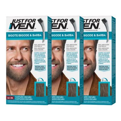 Just For Men Färgämne i Gel för skägg och mustasch, Naturligt utseende, Lång varaktighet, Mörk kastanj, M-35, Pack 3 enheter