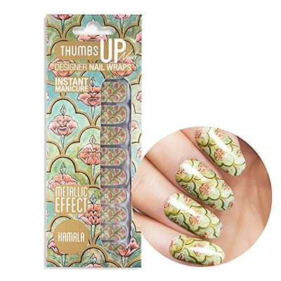 ThumbsUp Nails Kamala Indian Floral Metallic Nail Wraps/Self-adhesive/Nail Foil Polish Strips/Full Coverage Nail Art Stickers / 20 Wraps Per Pack
