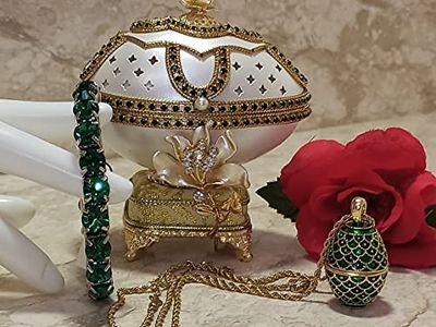 UNIQUE New Home Owner Gifts ONE OF A KIND Russian FABERGE Egg Home trinket NATURAL HANDCARVE Egg Decor Floral Music Box EMERALD HANDSET 24k GOLD LUXURY Present Decor Gift Idea for girlfriend